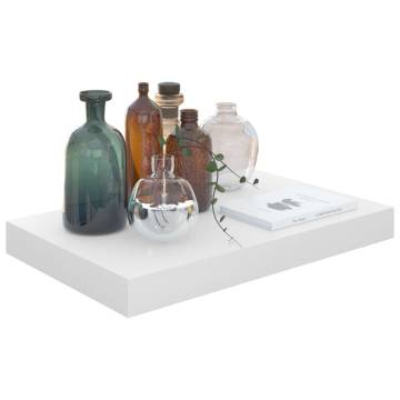 High Gloss White Floating Wall Shelf - 40x23x3.8 cm MDF