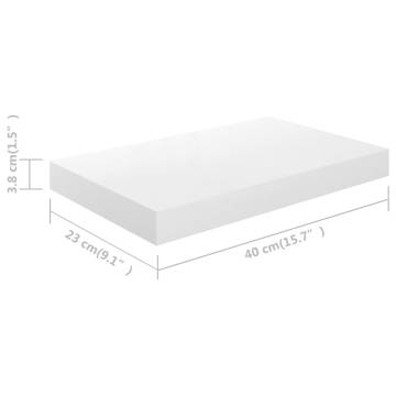 High Gloss White Floating Wall Shelf - 40x23x3.8 cm MDF