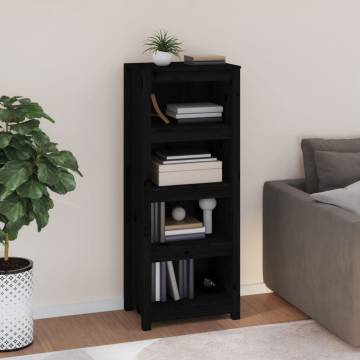 Book Cabinet Black - Solid Pine Wood 50x35x125.5 cm