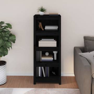 Book Cabinet Black - Solid Pine Wood 50x35x125.5 cm