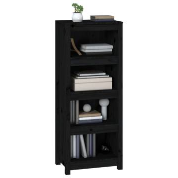 Book Cabinet Black - Solid Pine Wood 50x35x125.5 cm