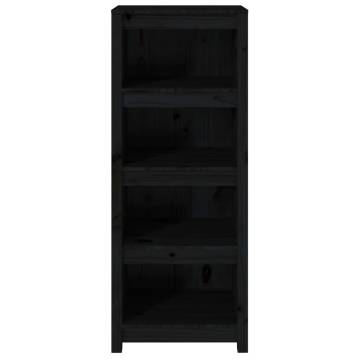 Book Cabinet Black - Solid Pine Wood 50x35x125.5 cm