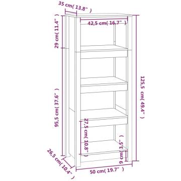 Book Cabinet Black - Solid Pine Wood 50x35x125.5 cm