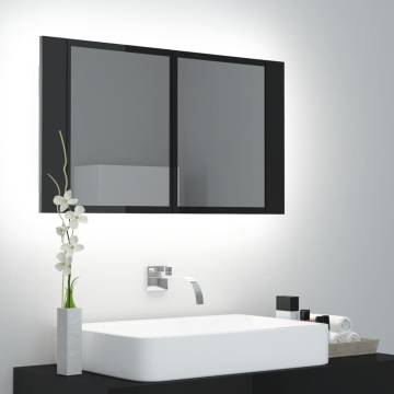 LED Bathroom Mirror Cabinet in High Gloss Black - 80x12x45 cm