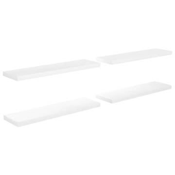 Stylish High Gloss White Floating Wall Shelves - Set of 4