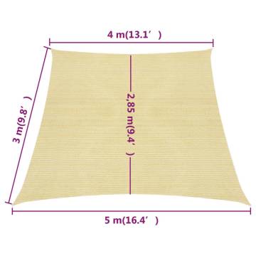 Beige Sunshade Sail 4/5x3m | UV-Resistant & Mould Proof