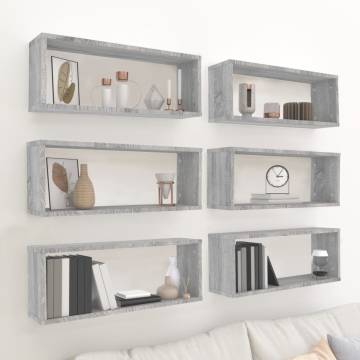 Stylish Grey Sonoma Wall Cube Shelves - Set of 6 | HipoMarket