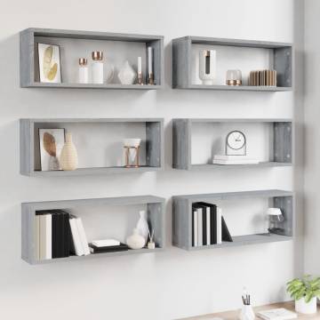 Stylish Grey Sonoma Wall Cube Shelves - Set of 6 | HipoMarket