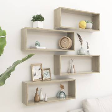 Wall Cube Shelf Set - 4 pcs Sonoma Oak | Hipomarket UK