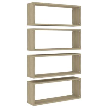 Wall Cube Shelf Set - 4 pcs Sonoma Oak | Hipomarket UK