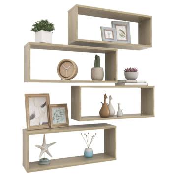 Wall Cube Shelf Set - 4 pcs Sonoma Oak | Hipomarket UK