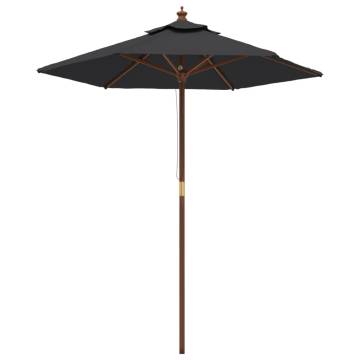 Garden Parasol with Wooden Pole - Black 196x231 cm | Hipo Market