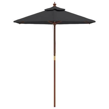 Garden Parasol with Wooden Pole - Black 196x231 cm | Hipo Market