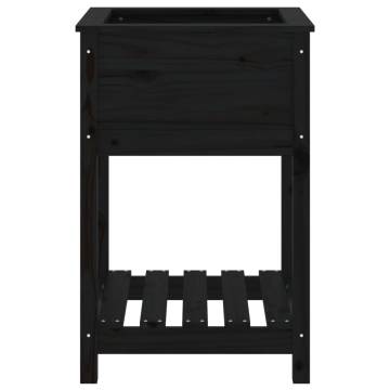 Planter with Shelf Black 54x54x81 cm - Solid Pine Wood