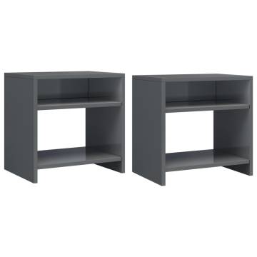 Elegant High Gloss Grey Bedside Cabinets - Set of 2