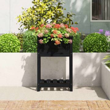 Black Pine Wood Planter with Shelf - 54x34.5x81 cm