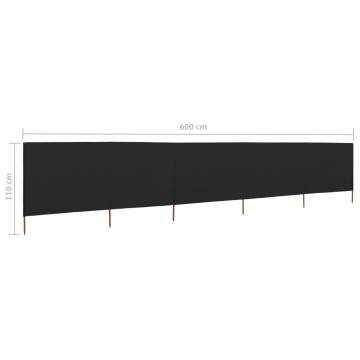 5-Panel Wind Screen Fabric 600x80 cm - Black | HiPoMarket