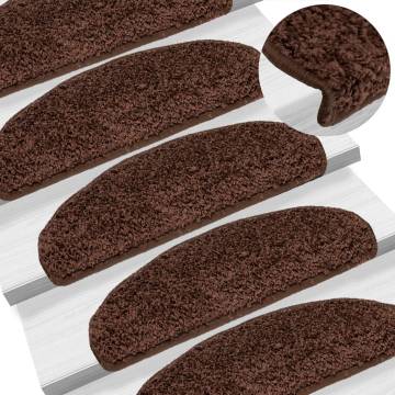 Carpet Stair Treads - 15 Pcs Brown | Non-Slip & Washable