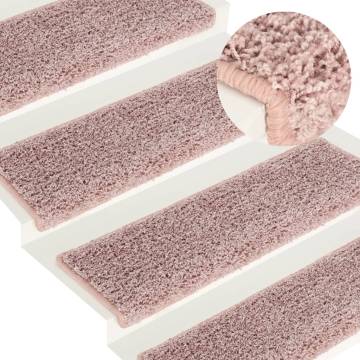 Carpet Stair Treads 15 pcs - White & Pink - Stylish & Safe