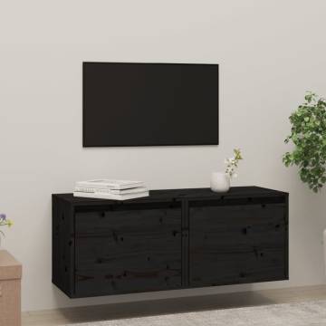 Wall Cabinets 2 pcs Black - Solid Pinewood | HipoMarket