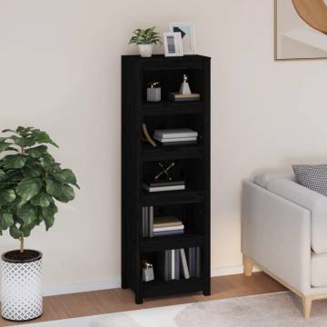 Stylish Black Book Cabinet - Solid Pine Wood 50x35x154 cm