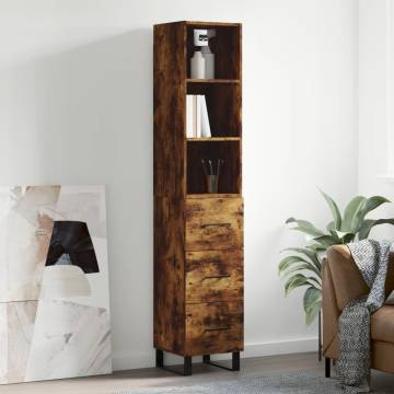 Stylish Highboard in Smoked Oak | 34.5x34x180 cm