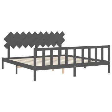 Grey Solid Wood Bed Frame with Headboard - 200x200 cm