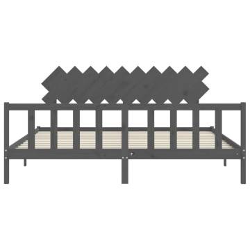 Grey Solid Wood Bed Frame with Headboard - 200x200 cm