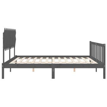 Grey Solid Wood Bed Frame with Headboard - 200x200 cm