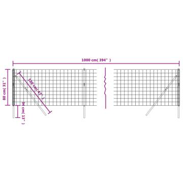 Wire Mesh Fence Green 0.8x10m Galvanised Steel - Durable & Versatile