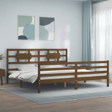 Honey Brown Bed Frame with Headboard - Solid Pine Wood 200x200 cm