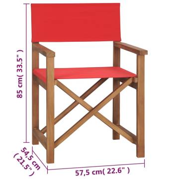 Director's Chair Solid Teak Wood Red - Durable & Stylish