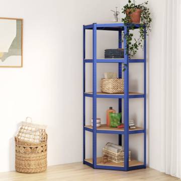 5-Layer Corner Shelf - Blue Steel & Engineered Wood Storage