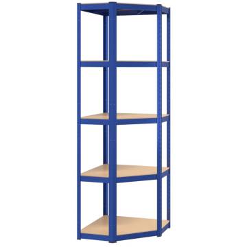 5-Layer Corner Shelf - Blue Steel & Engineered Wood Storage