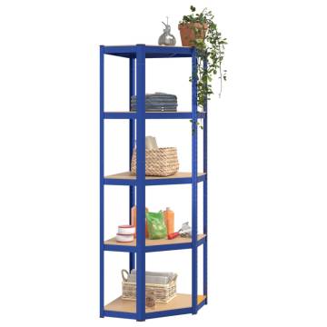 5-Layer Corner Shelf - Blue Steel & Engineered Wood Storage