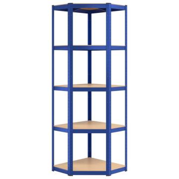 5-Layer Corner Shelf - Blue Steel & Engineered Wood Storage