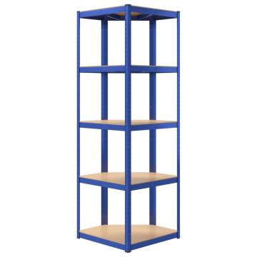 5-Layer Corner Shelf - Blue Steel & Engineered Wood Storage