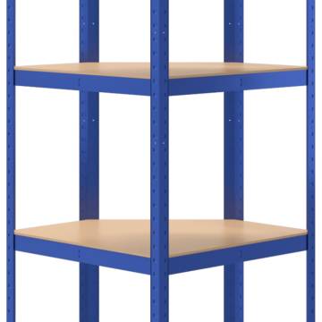 5-Layer Corner Shelf - Blue Steel & Engineered Wood Storage