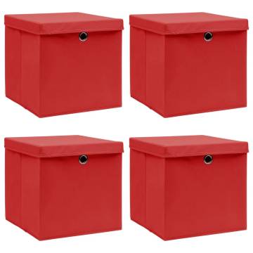 Red Storage Boxes with Lids - 4 pcs - 32x32x32 cm