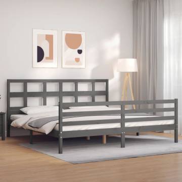 Grey Bed Frame with Headboard - Solid Wood 200x200 cm