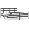 Grey Bed Frame with Headboard - Solid Wood 200x200 cm