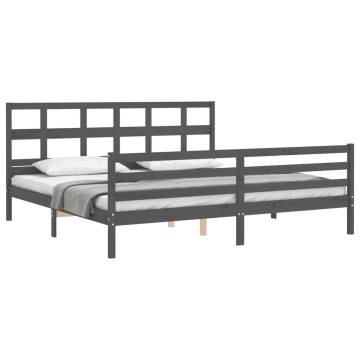 Grey Bed Frame with Headboard - Solid Wood 200x200 cm