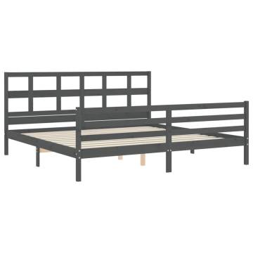 Grey Bed Frame with Headboard - Solid Wood 200x200 cm