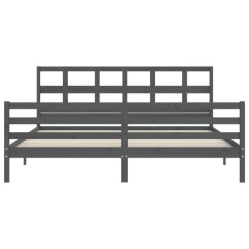 Grey Bed Frame with Headboard - Solid Wood 200x200 cm