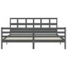 Grey Bed Frame with Headboard - Solid Wood 200x200 cm