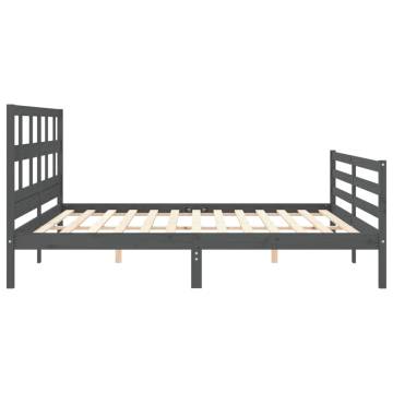 Grey Bed Frame with Headboard - Solid Wood 200x200 cm