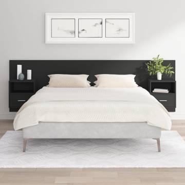 Stylish Black Engineered Wood Bed Headboard with Cabinets