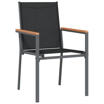 Stylish Garden Chairs Set of 6 - Black Textilene & Steel