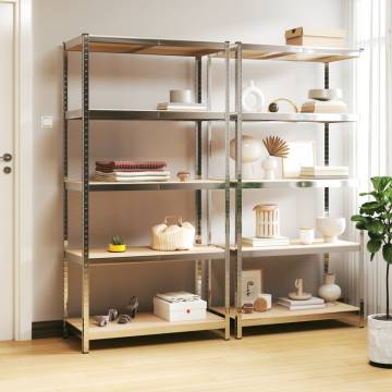 5-Layer Shelves 2 pcs Silver Steel & Engineered Wood - Hipo Market