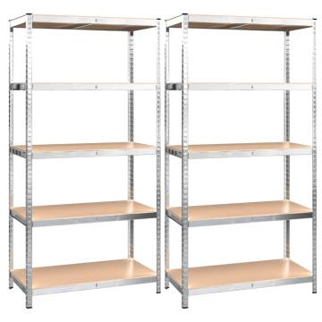 5-Layer Shelves 2 pcs Silver Steel & Engineered Wood - Hipo Market